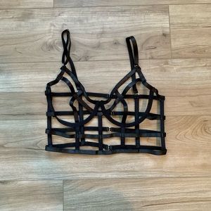 AKIRA Black Structured Corset Laying Top